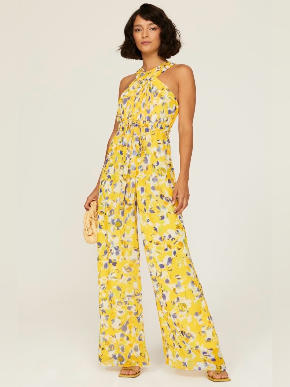 Leena for Mac Duggal~Yellow Floral Halter Tie Waist Jumpsuit~Size 4~$398~